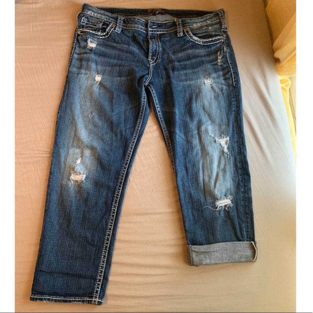 Silver Distressed Capris/Cropped